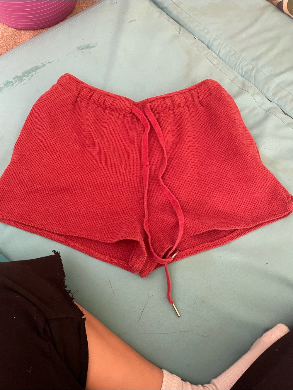 Orange Knit Drawstring Women's Shorts